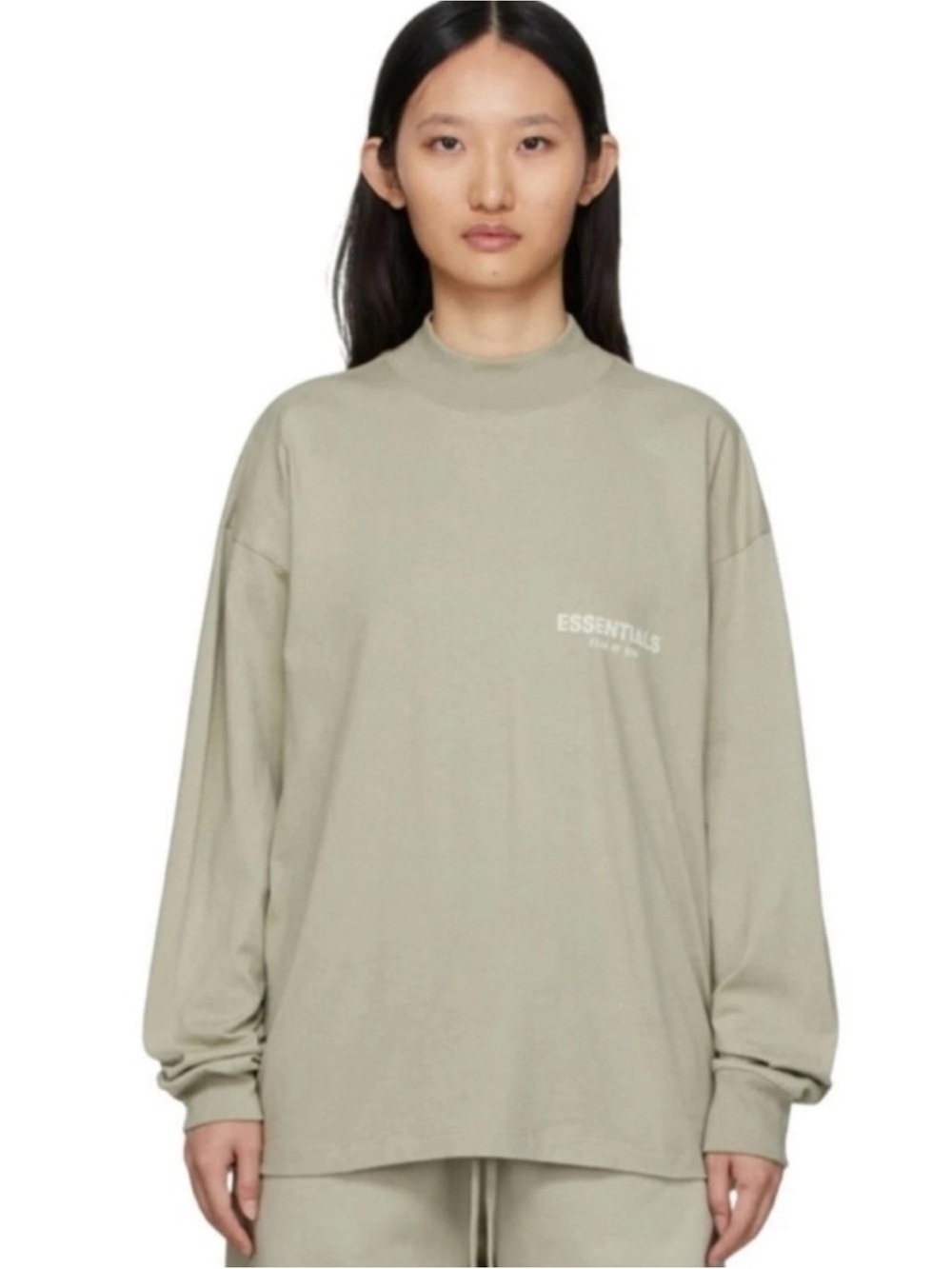 ESSENTIALS Soft Taupe  Mock Neck Long Sleeve - Unisex XL